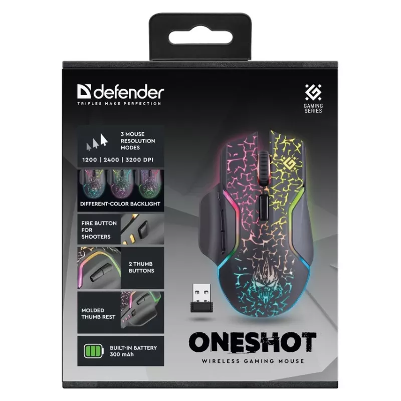Defender Oneshot GM-067 pelė, žaidimų, dešiniarankė, belaidė RF+USB Type