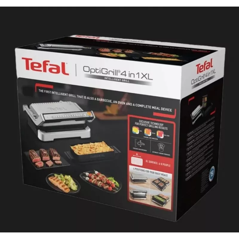 Elektrinė kontaktinė kepsninė Tefal OptiGrill+ XL nerūdijantis plienas — didelė talpa, automatinės kepimo programos
