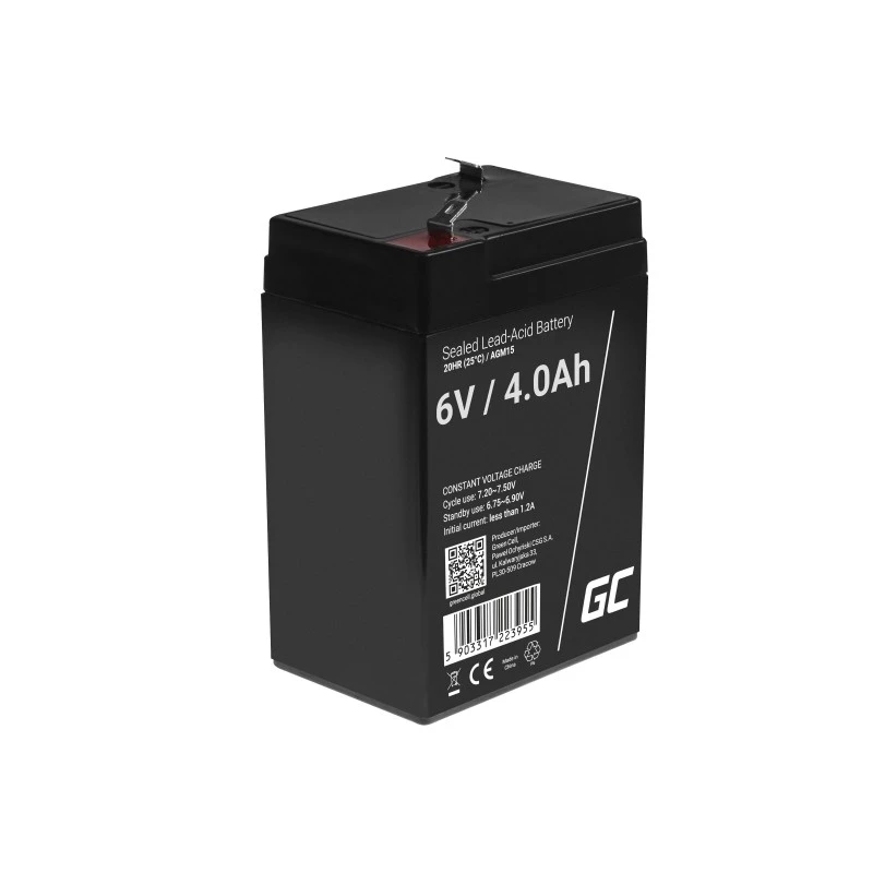 UPS baterija Green Cell AGM15, 6 V, 4 Ah, sandari švino rūgštinė (VRLA), juoda, 680 g