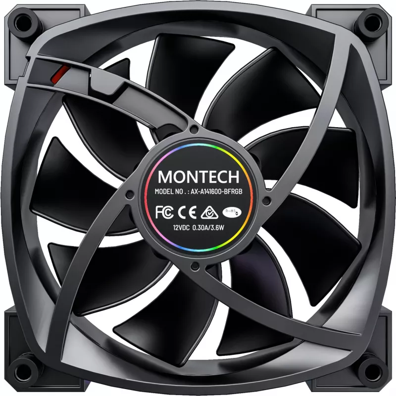 MONTECH RX140 PWM 140mm ARGB atvirkštinių menčių korpuso ventiliatorius - juodas