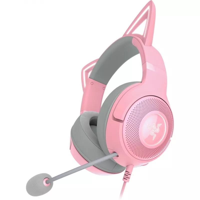 Laidinės ant ausies dedamos ausinės Razer RZ04-04730200-R3M1 — cirkumaurinės, 1,3 m laidas, 353 g, rožinė
