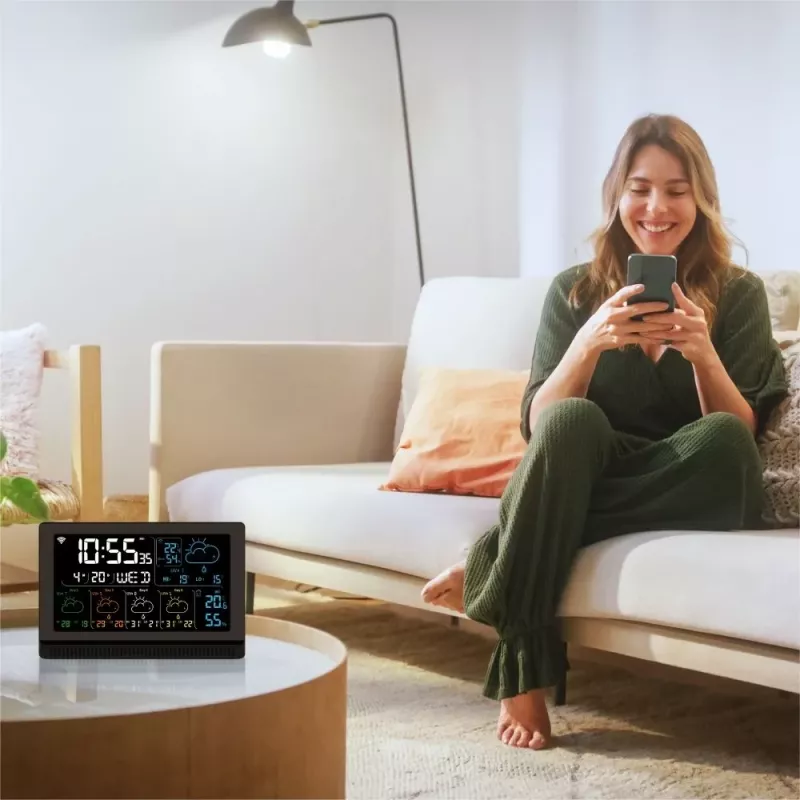 Išmanusis garsiakalbis MANTA MTO200B Windy Juoda — belaidis garso perdavimas per Bluetooth ir Wi‑Fi, su balso asistento palaikymu