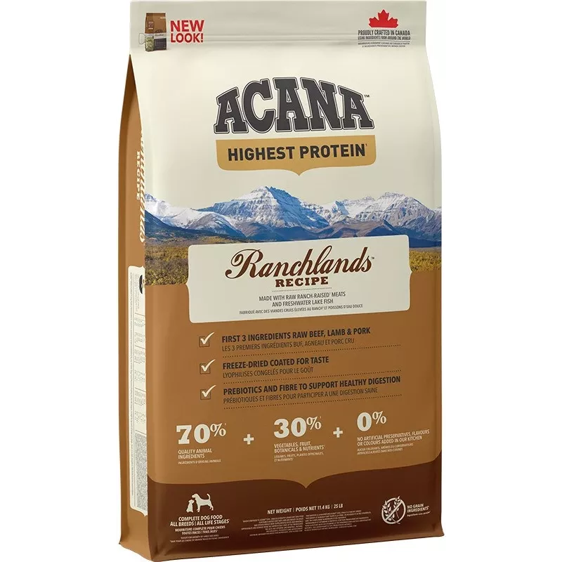 ACANA Highest Protein Ranchlands - sausas šunų maistas - 11,4 kg
