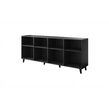 Komoda cama meble FARO KOM200 CZ — 2000×420×820 mm, matinis juodas rėmas, ąžuolo spalvos dekoruoti fasadai