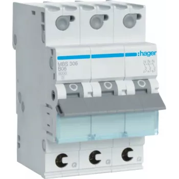 Hager MBS306. Vardinė srovė: 6 A. Tipas: B tipo, Modulių skaičius (maks.): 3 moduliai (MBS306)