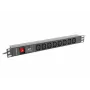 Lanberg PDU-08I-0200-C20-BK maitinimo skirstymo įrenginys (PDU) 1U juodas 8 kintamosios srovės išėjimai (PDU-08I-0200-C20-BK)