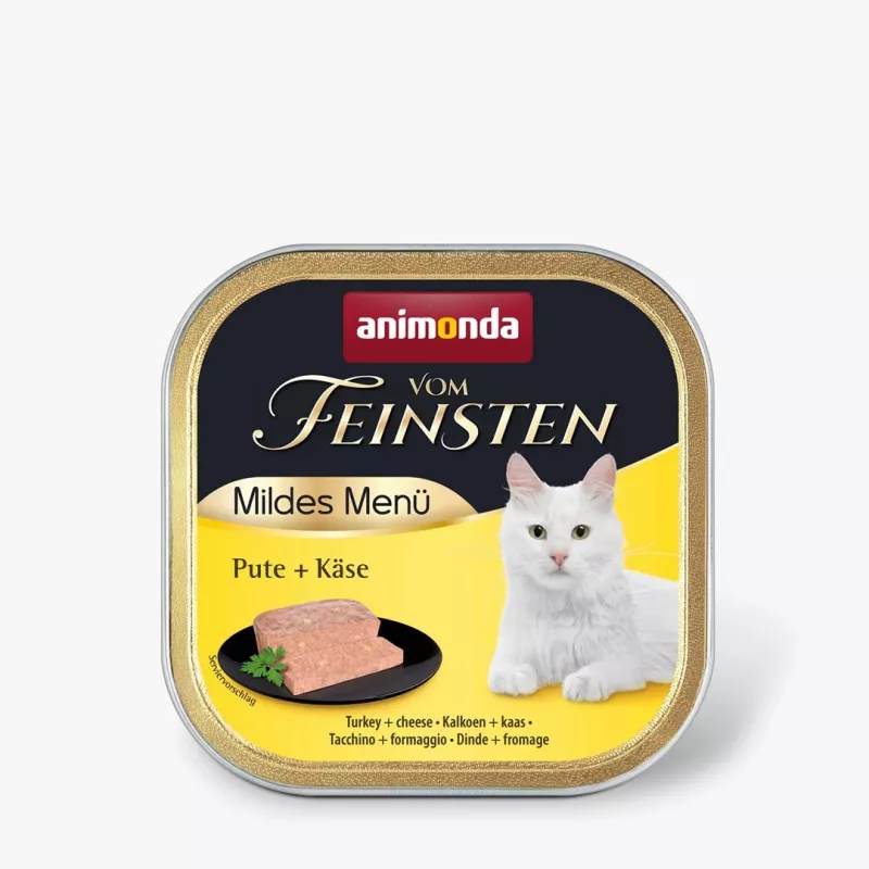 Šlapias kačių maistas Animonda Vom Feinsten Mildes Menü su kalakutiena ir sūriu 100 g, be grūdų, suaugusioms katėms, padėkliukas