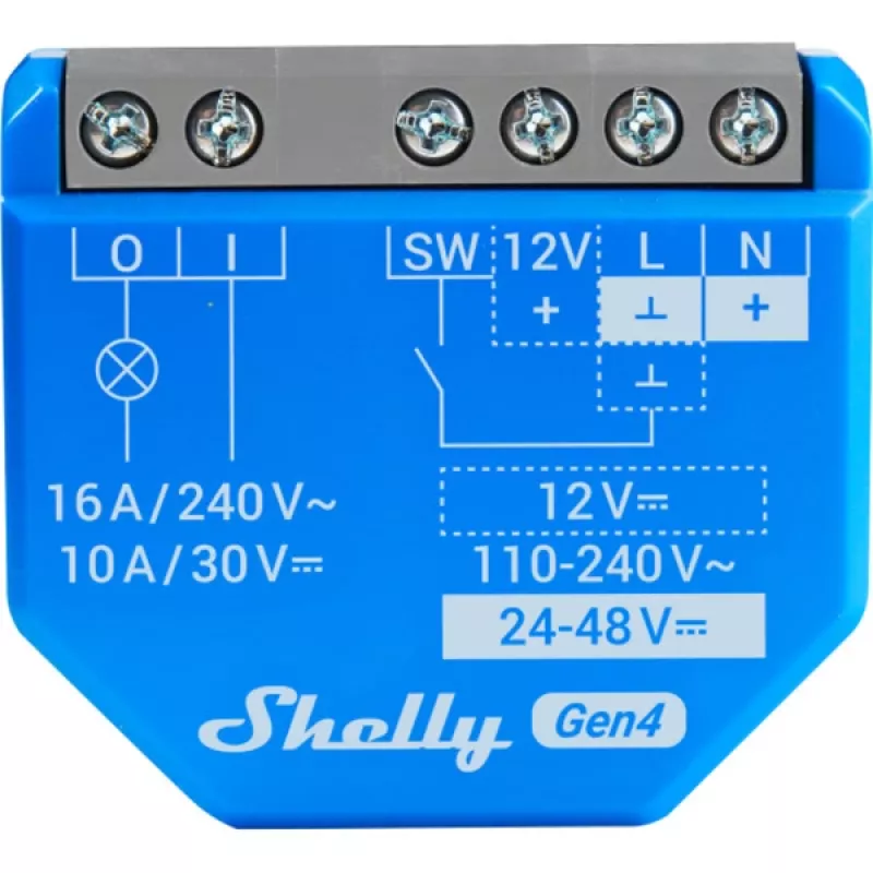 Išmanusis jungiklis „Shelly 1 Gen4“, belaidis, 240 V kintamoji įtampa, „Bluetooth 5.0“ / „Wi‑Fi“ / „ZigBee“, plastikinis korpusas, 42×16×37 mm, pakuotėje 2 vnt.