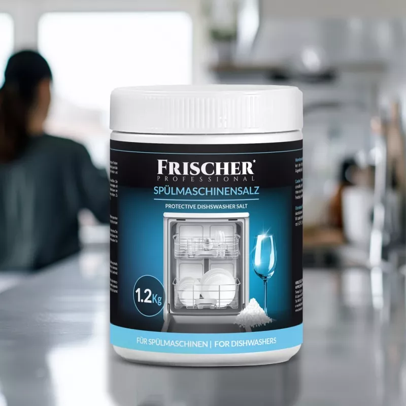 Indaplovės druska FRISCHER FR00101_1200, 1,2 kg, vandens minkštinimo druska plastikiniame indelyje