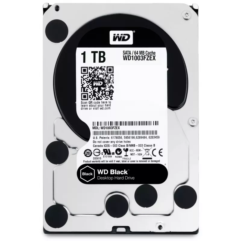 HDD | WESTERN DIGITAL | Juoda | 1 TB | SATA 3.0 | 64 MB | 7200 aps./min. | 3,5 | WD1003FZEX