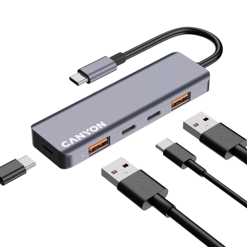 Canyon DS-18 - USB-C Hub - 5 ports - 1x USB-C 5V DC charging - 2x USB-C - 10Gbps - 2xUSB 3.2 p