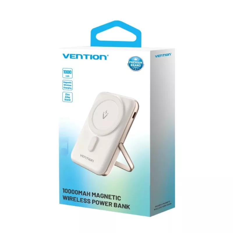 Išorinė baterija Vention 10000mAh Magnetic Wireless 20W — 10000 mAh, 3 A išvestis, USB-C, balta