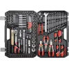 Mechaninių įrankių rinkinys YATO YT-38901 — 122 dalių įrankių komplektas su galvutėmis (12–32 mm), reketu, prailgintuvais, atsuktuvais, plaktuku, replėmis, chromuota apdaila