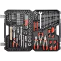Mechaninių įrankių rinkinys YATO YT-38901 — 122 dalių įrankių komplektas su galvutėmis (12–32 mm), reketu, prailgintuvais, atsuktuvais, plaktuku, replėmis, chromuota apdaila