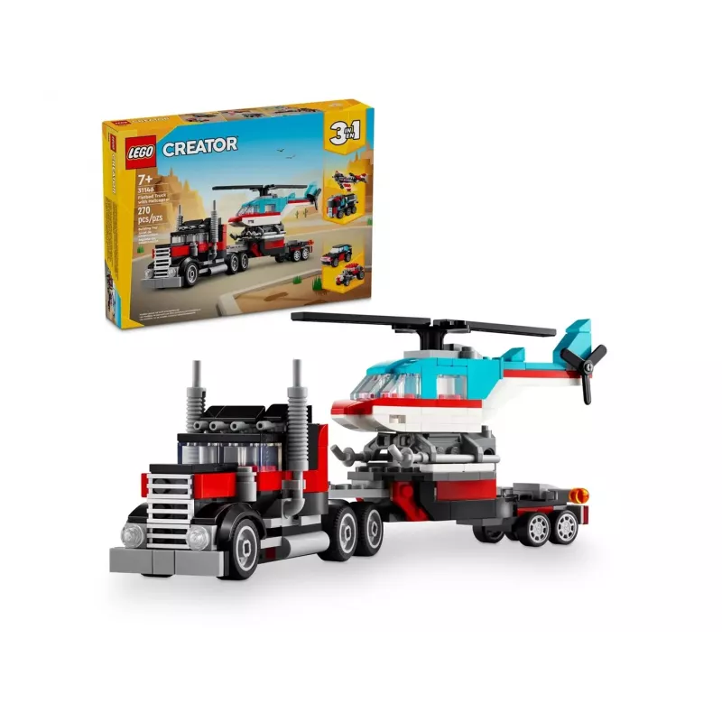 LEGO Creator 2-in-1 Flatbed Truck with Helicopter set 31146, keičiama konstrukcija vaikams