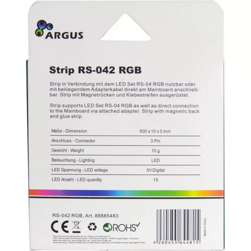 Kompiuterio korpuso apšvietimo rinkinys INTER-TECH RS-042 RGB — RGB LED juostelė 1000 mm, 10 mm pločio, juoda