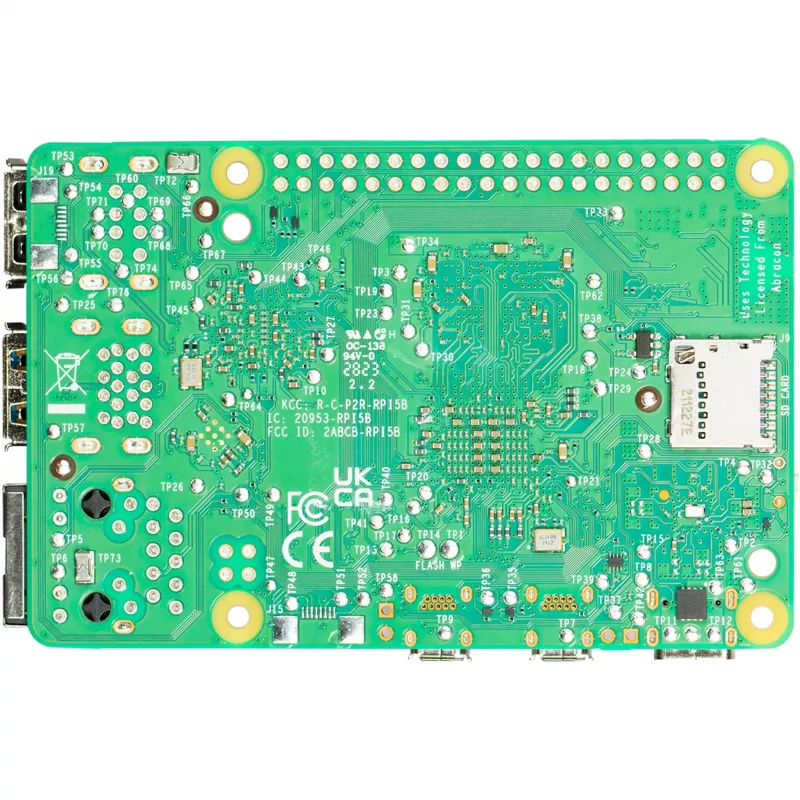 Vienplokštis kompiuteris Raspberry Pi 5 kūrimo plokštė — 2400 MHz Arm Cortex-A76, iki 16 GB LPDDR4x, MicroSD, USB 3.2, Wi‑Fi 5