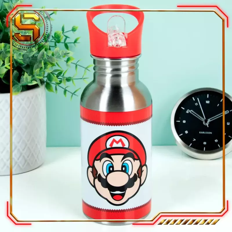 Paladone Super Mario metalinis vandens butelis su šiaudeliu