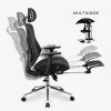 Sukiojama kėdė mark adler MA-EXPERT 5.7 — ergonomiška tinklelio ofiso kėdė, reguliuojamo aukščio, galvos atrama, porankiai, kojų atrama, juoda