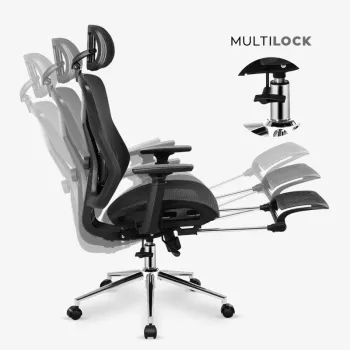 Sukiojama kėdė mark adler MA-EXPERT 5.7 — ergonomiška tinklelio ofiso kėdė, reguliuojamo aukščio, galvos atrama, porankiai, kojų atrama, juoda