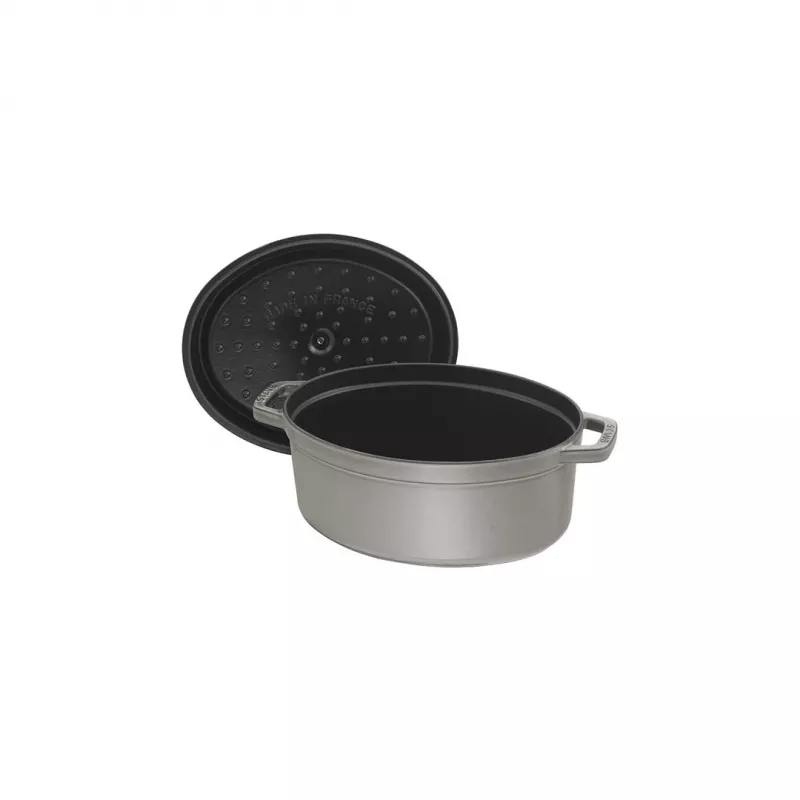 Ovali ketaus kokotė Staub 29 cm, grafito pilkumo