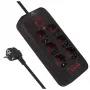 Maitinimo lizdas MACLEAN MCE391 B – 6 lizdai, 4×USB-A + 1×USB-C, 110–240V, 2500W, 3 m kabelis, juodas
