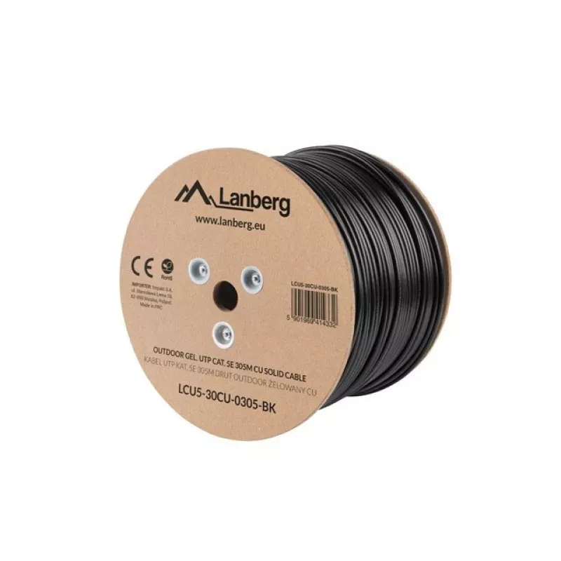 LANBERG tinklo kabelis Cat5e U/UTP LCU5-12CU-0305-BK, 24 AWG varis, 305 m, juodas
