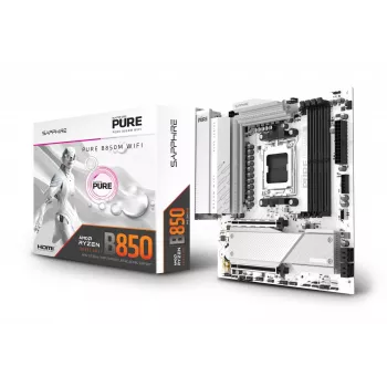 Pagrindinė plokštė Sapphire PURE B850M WIFI Micro ATX — AMD B850, lizdas AM5, DDR5 iki 8000 MHz, 4 DIMM, „Wi‑Fi 6“, 2,5 Gb LAN, 2× M.2, PCIe 5.0 x16