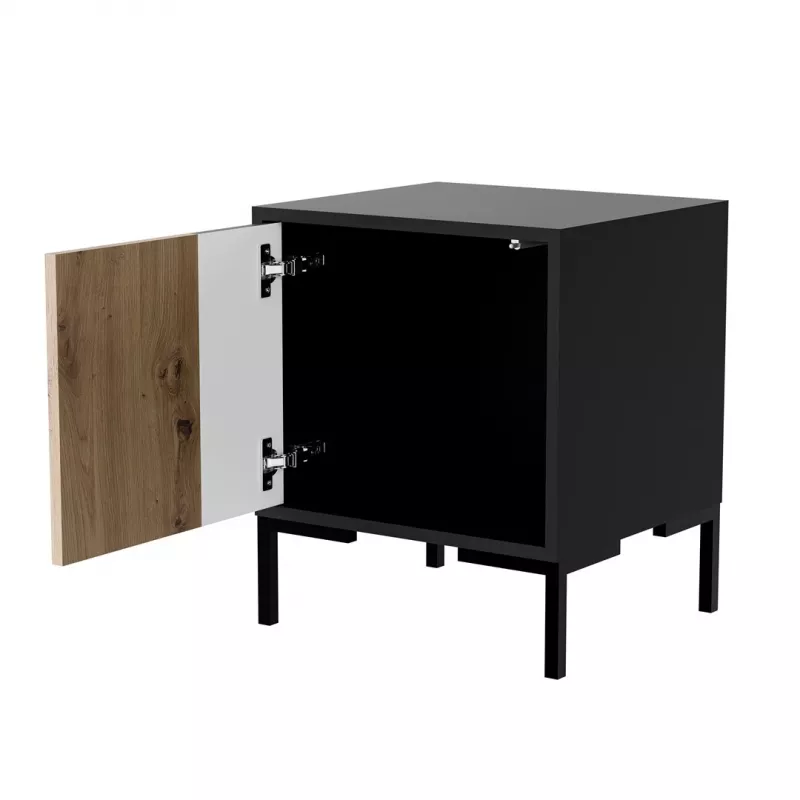 Naktinis staliukas Cama Meble MERCI 44x40x52,5 cm, juodas ir ąžuolo, MDF/medžio drožlių plokštė, pakuotėje 2 vnt.