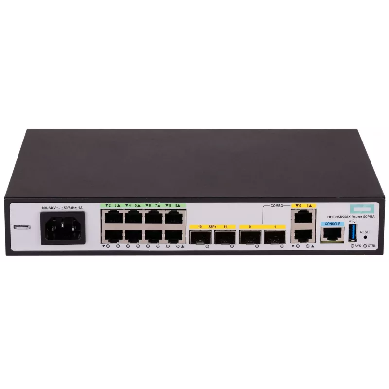 Hewlett Packard Enterprise HPE FlexNetwork MSR958X - maršrutizatorius 8 prievadų komutatorius - 1GbE - WAN prievadai: 6 - Wi-Fi - montuojamas stelaže (S0P11A)