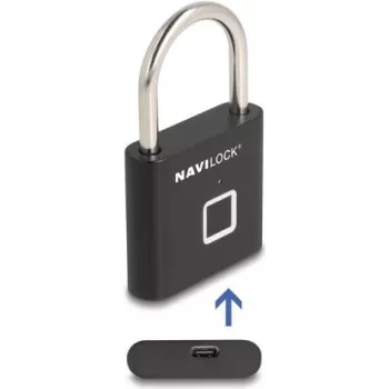 Pakabinama spyna Navilock 20965 biometrinė pirštų atspaudų spyna 75×45 mm juoda
