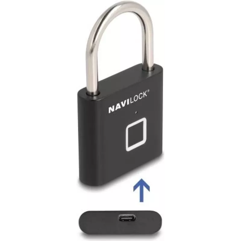 Pakabinama spyna Navilock 20965 biometrinė pirštų atspaudų spyna 75×45 mm juoda