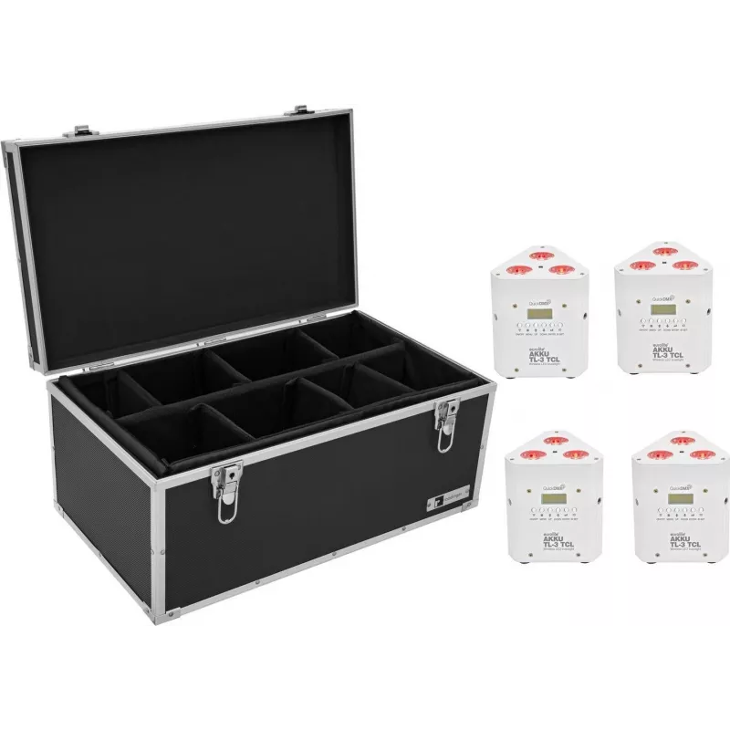 EUROLITE Light Set 4x AKKU TL-3 TCL baltas — maitinamas baterijomis nešiojamasis apšvietimo rinkinys