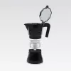 Moka puodas Maestro MR-1658-3 — aliuminis viryklės kavos virimo aparatas, 3 puodeliai (0,15 l), juodas, atlenkiamas dangtis