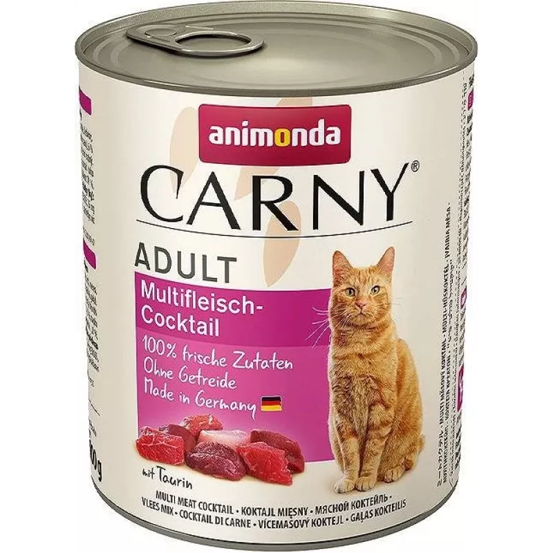 Drėgnas kačių maistas animonda Carny 800 g — konservuota suaugusiųjų formulė, jautiena, baltymai 11,5%, riebalai 6,5%