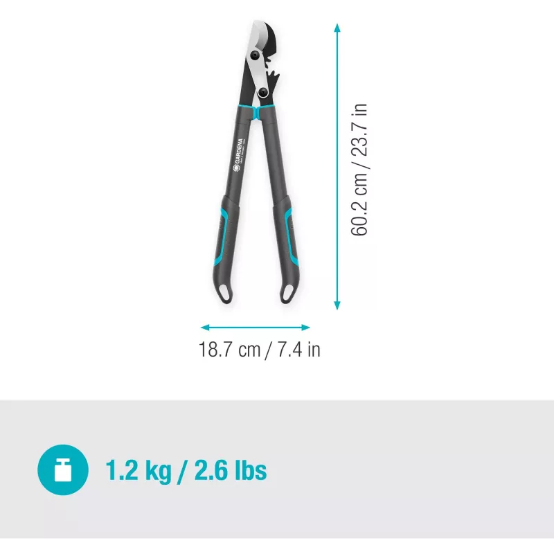 Genėjimo žirklės GARDENA EnergyCut Pro S, 60 cm rankena, pilka/turkio spalvų