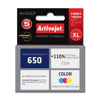 Activejet AH-650CR rašalas (pakaitalas HP 650 CZ102AE; Premium; 21 ml; spalvotas)