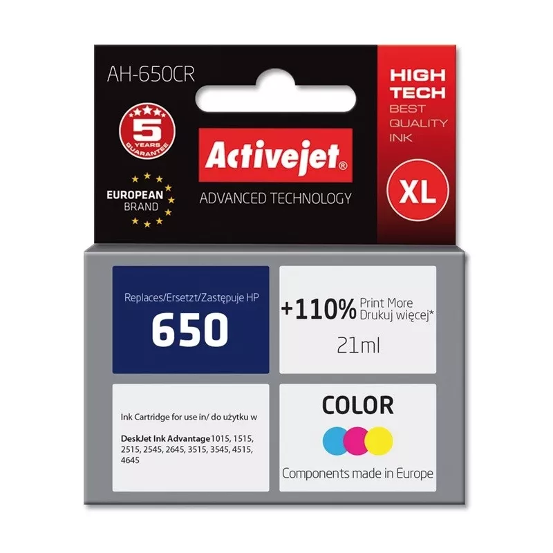 Activejet AH-650CR rašalas (pakaitalas HP 650 CZ102AE; Premium; 21 ml; spalvotas)