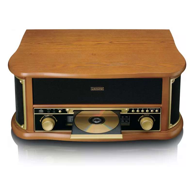 Diržinė pavara garso patefonas Lenco TCD-2551WD Wood — Bluetooth, CD, kasetė, AM/FM, USB kodavimas, 33/45/78 aps./min.