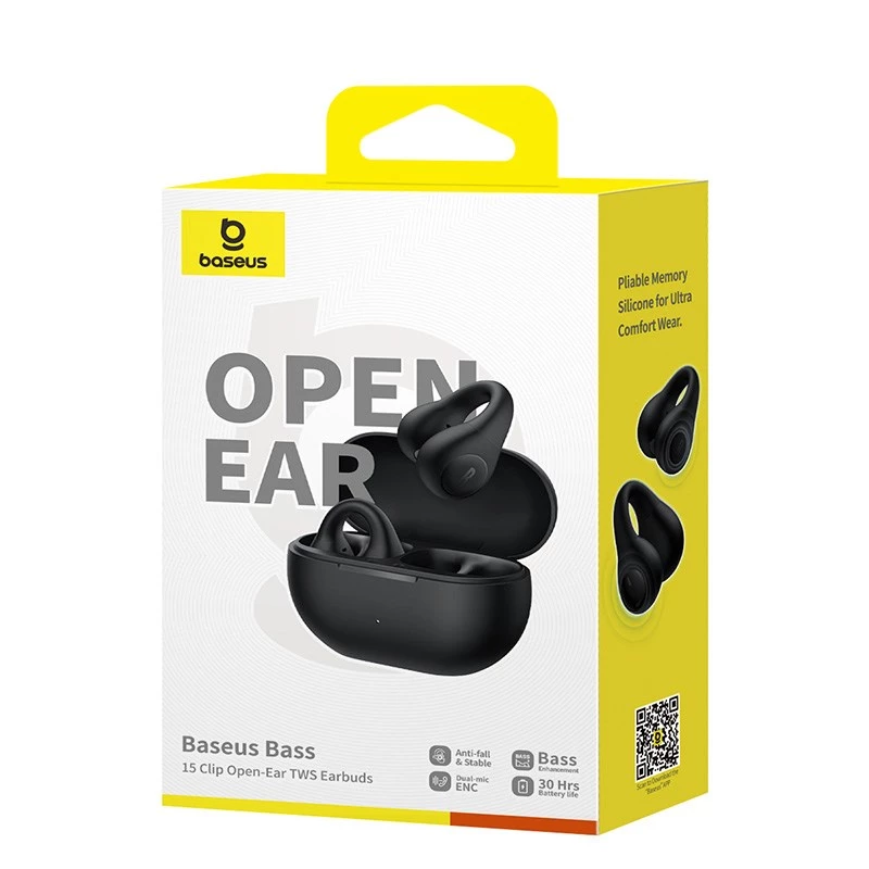 Baseus Bass 15 Clip Open Ear ausinės True Wireless Stereo (TWS) į ausis dedamos skambučiams/muzikai Bluetooth juodos
