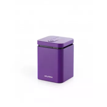 Garinis aromato difuzorius Stylies ELARAPURPLE patalpoms iki 25 m² — violetinis, stačiakampis, maitinimas per kintamos srovės adapterį / baterijas / USB, kvapų kasetė, 2 val. laikmatis, 74×74×100 mm, 1,3 W