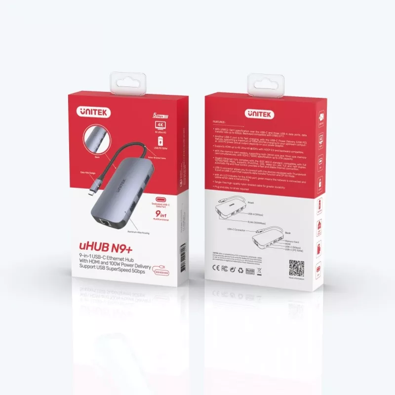 UNITEK D1071A sąsajų šakotuvas USB 3.0 SuperSpeed 5 Gb/s sidabrinis