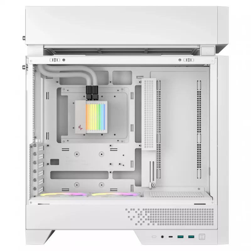 Stalinio kompiuterio korpusas DeepCool CL6600 WH — baltas, palaiko ATX/PS2/SFX/SFX-L maitinimo blokus, 140 mm priekyje, 120/140 mm viršuje/gale, 2,5 colio ir 3,5 colio diskus