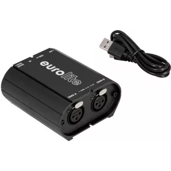 DMX sąsaja EUROLITE USB/LAN-DMX 2x512ch (modelis 51860117) — USB ir Ethernet ryšys apšvietimo valdymui