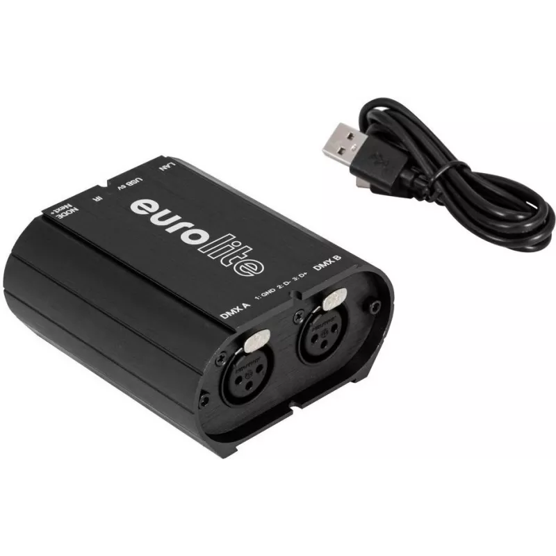 DMX sąsaja EUROLITE USB/LAN-DMX 2x512ch (modelis 51860117) — USB ir Ethernet ryšys apšvietimo valdymui