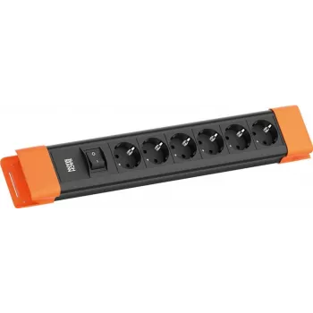 Kištukinis lizdas Bachmann CONNECTUS su 6 CEE7/3 lizdais, 1 jungikliu, 2,0 m kabeliu, CEE7/7 kištuku, juoda/oranžinė