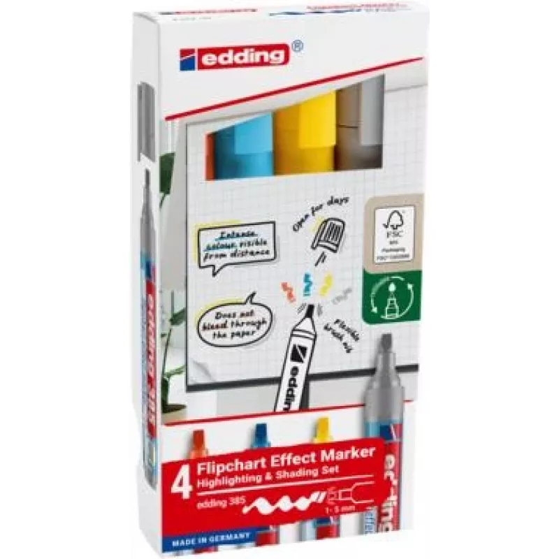 Flipchart žymeklis Edding 385 1,0–5,0 mm įvairių spalvų, 4 vnt. rinkinys