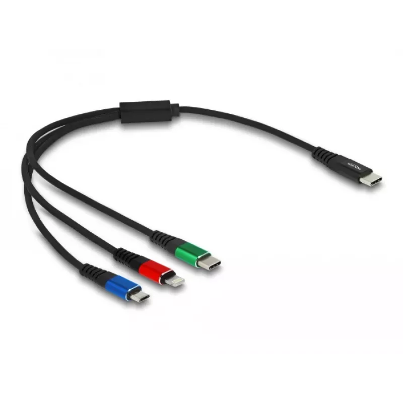 DELOCK USB įkrovimo laidas 3 viename USB Type-C Lightning Micro USB 30 cm