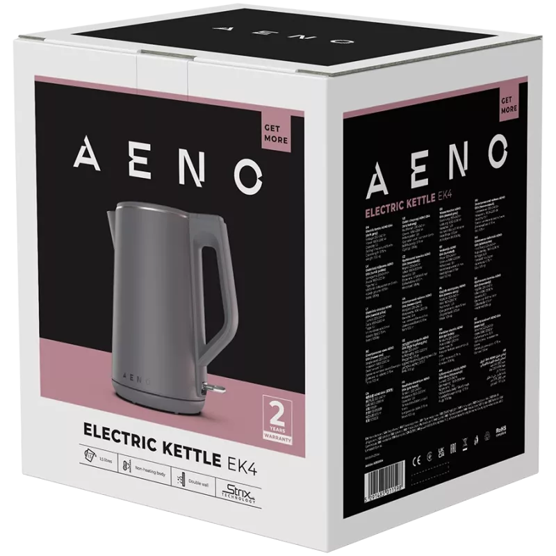 AENO elektrinis virdulys EK4: 1850-2200W, 1,5 l, Strix, dvigubos sienelės, neįkaitantis korpusas, automatinis išsijungimas, apsauga nuo perdegimo