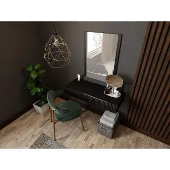 Tualetinis staliukas su veidrodžiu cama meble PAFOS 80×41,6×100 cm, MDF korpusas, 1 stalčius, matinė juoda